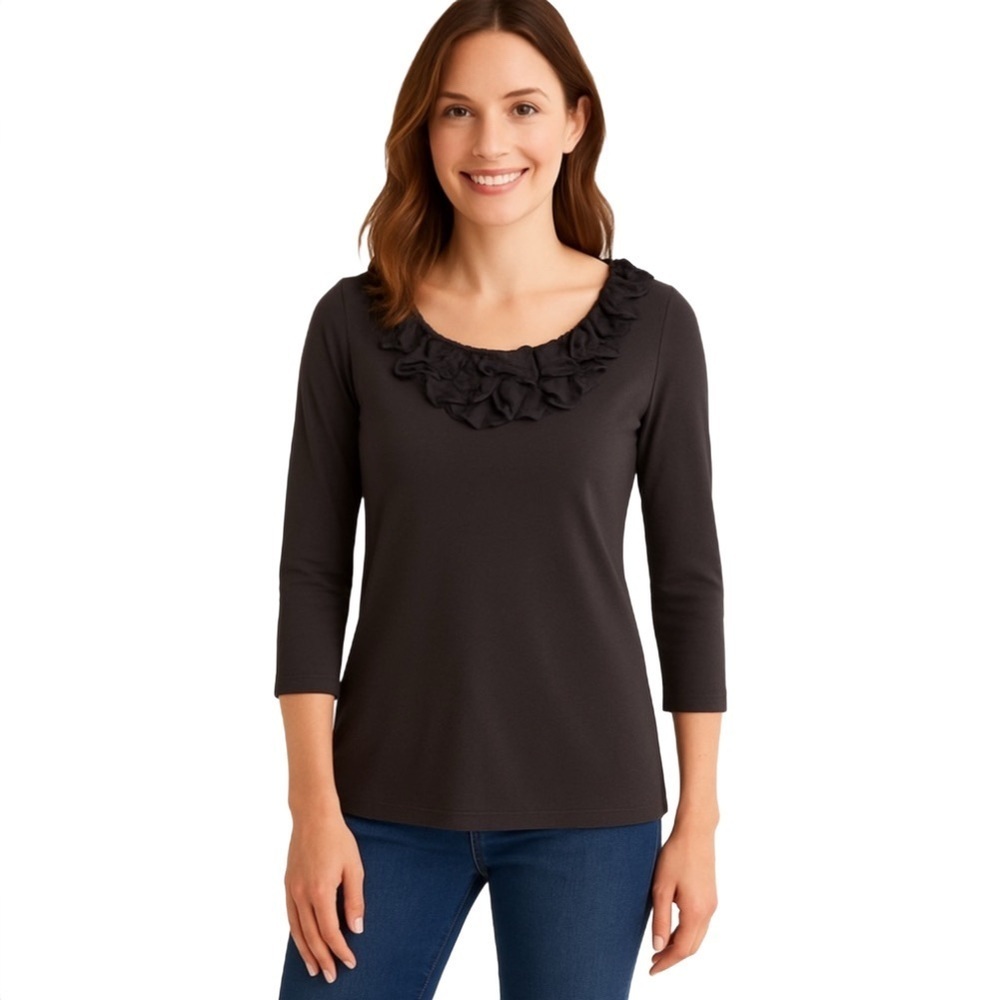 BODEN Black Ruffle Neck Long Sleeve Top